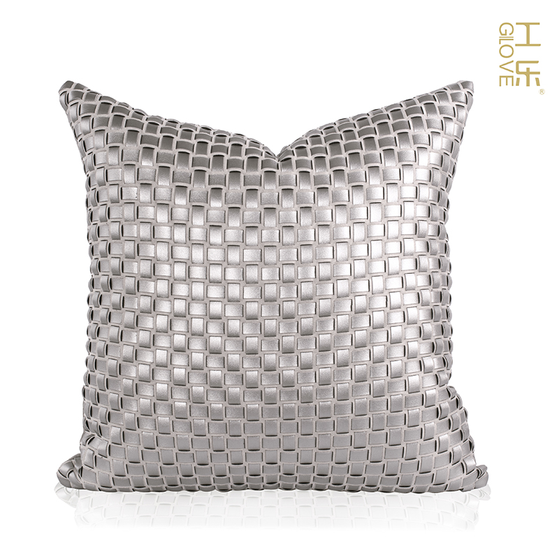 工乐布艺麂皮绒灰色皮革编织抱枕别墅家具展厅样板房轻奢简约现代