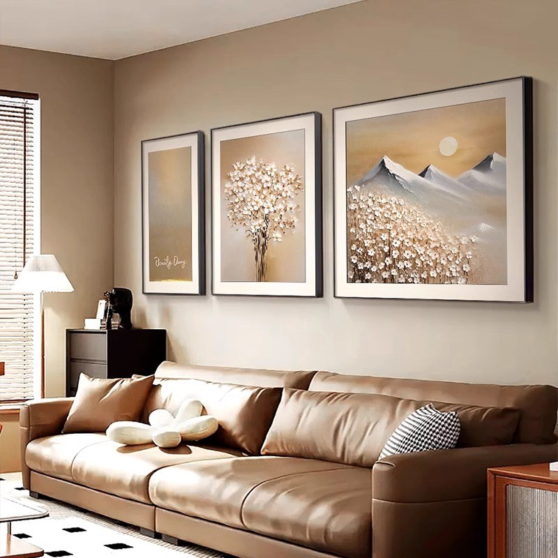 日照金山挂画客厅沙发背景墙壁画202新款小雏菊三联画装饰画