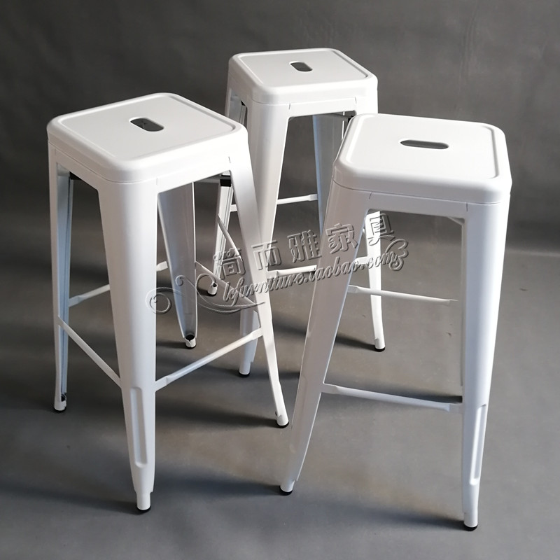 固定高不升降高脚椅凳现代稳固金属酒吧椅整装可叠放黑白色吧台凳