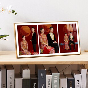 三联摆台相框定制婚纱相册照片制作极窄边框级感水晶画横款