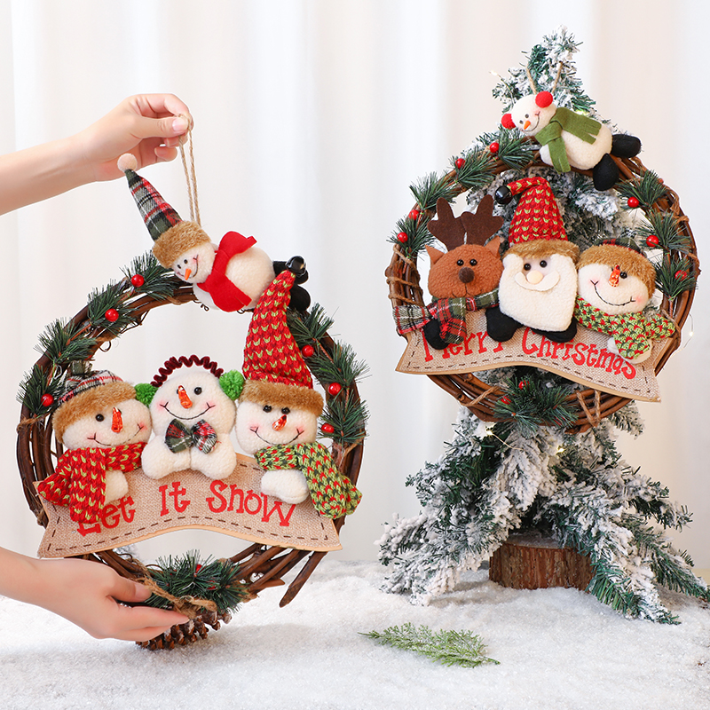 圣诞节christmas装饰品花环摆件场景布置饰物雪人小圣诞树件花环
