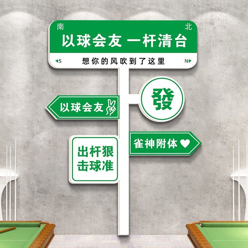 黑创意路牌桌球室墙面装修布置挂画台球室大厅装饰创意文字标语,家居饰品,文化墙贴,淘宝优惠券,粉丝福利购,淘宝优惠卷