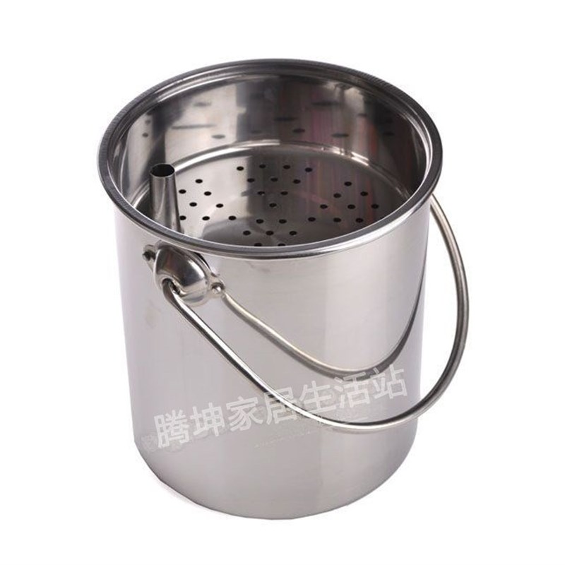 不锈钢茶水桶大小号带盖茶渣桶加厚家用排水桶垃圾桶带过滤排水管