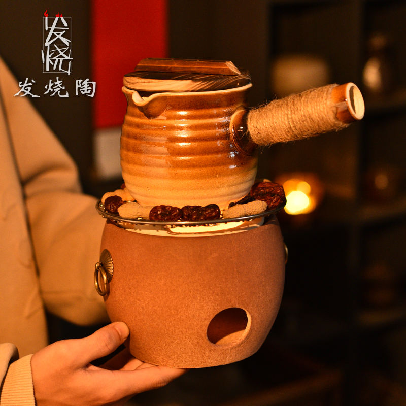 带盖子罐罐奶茶壶组黑晶炉烤奶罐侧把烤茶壶碳烤炉围炉煮茶整茶具