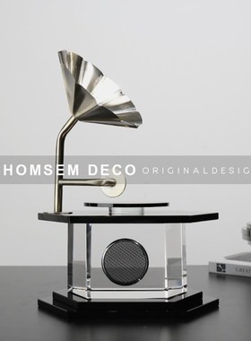 从上现代桌面装饰品水晶复古留声机创意家居软装饰品摆设