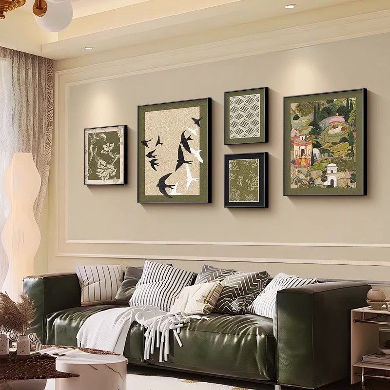 中古风客厅装饰画花卉艺术画墙画沙发背景墙挂画复古法式组合壁画图片