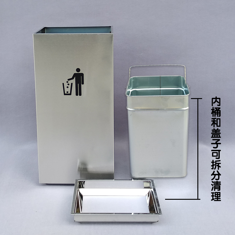 不锈钢酒店大堂走廊宾馆灭烟灰缸方形上投垃圾桶大号码户室外银行