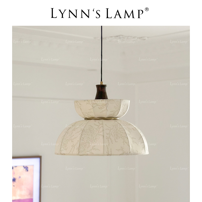 Lynns立意 中古风布艺餐厅吊灯 复古法式书房卧室日式野口勇灯具