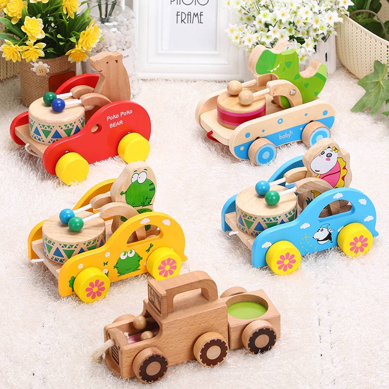 儿童木质动物卡通学步拖拉拉线拉绳玩具车 宝宝益智早教1-2-3岁