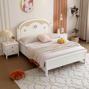 奶油风实木儿童床米女孩公床米男孩单人床.卧室女童床
