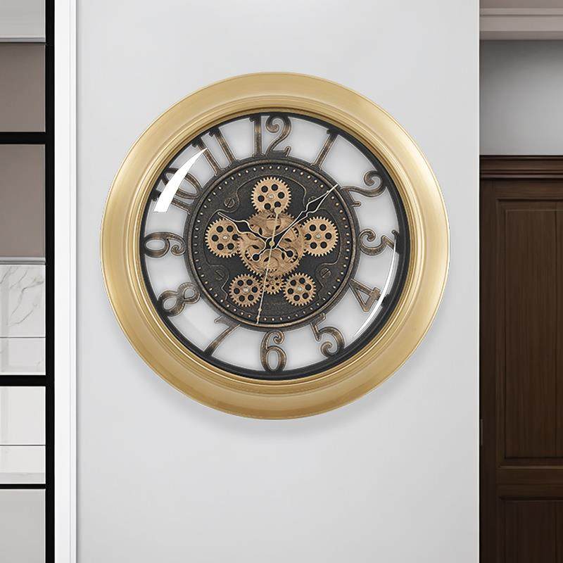 简约现代欧式齿轮挂钟覆古机械客厅挂表透视静音2025新款创意钟表