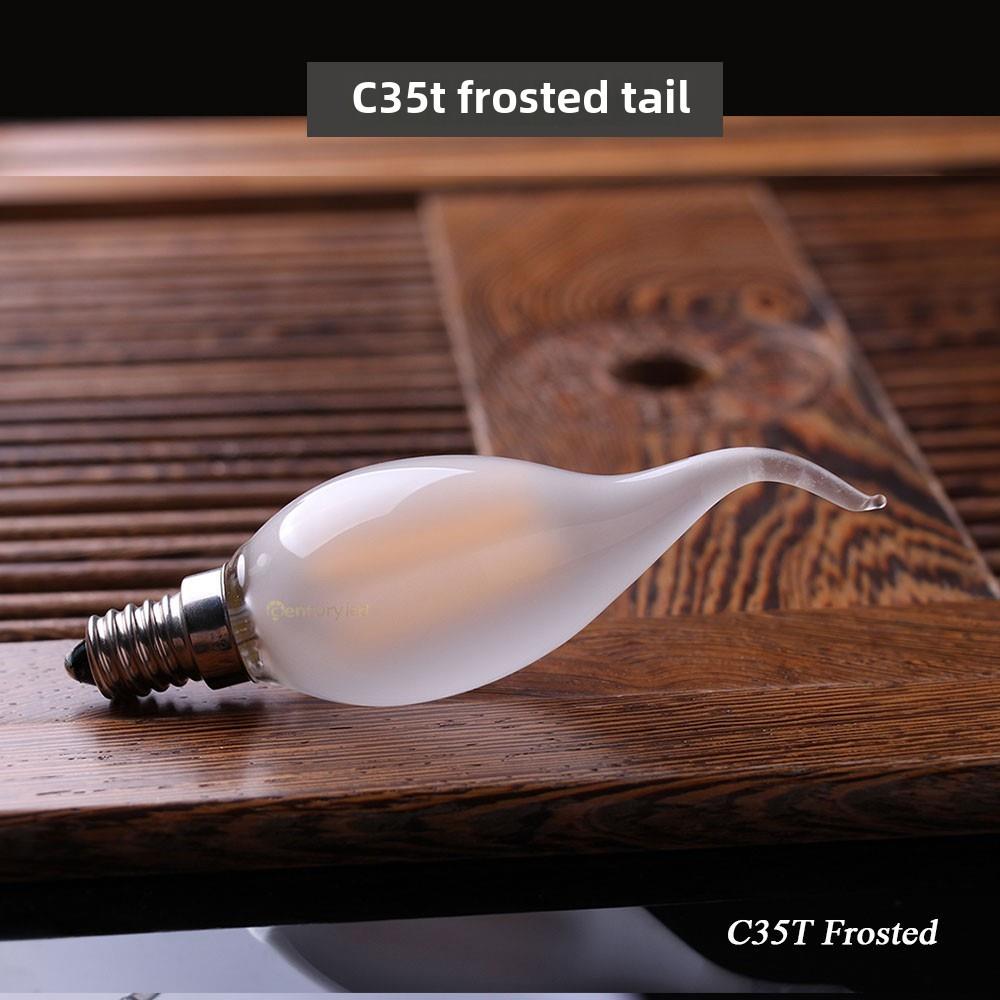 E14磨砂尾巴爱迪生Led灯泡蜡烛尖奶白色护眼头灯泡灯丝灯水晶灯配