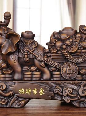 实木质招财大象摆件纯木雕刻吉象客厅办公室桌面摆设公司开业礼品