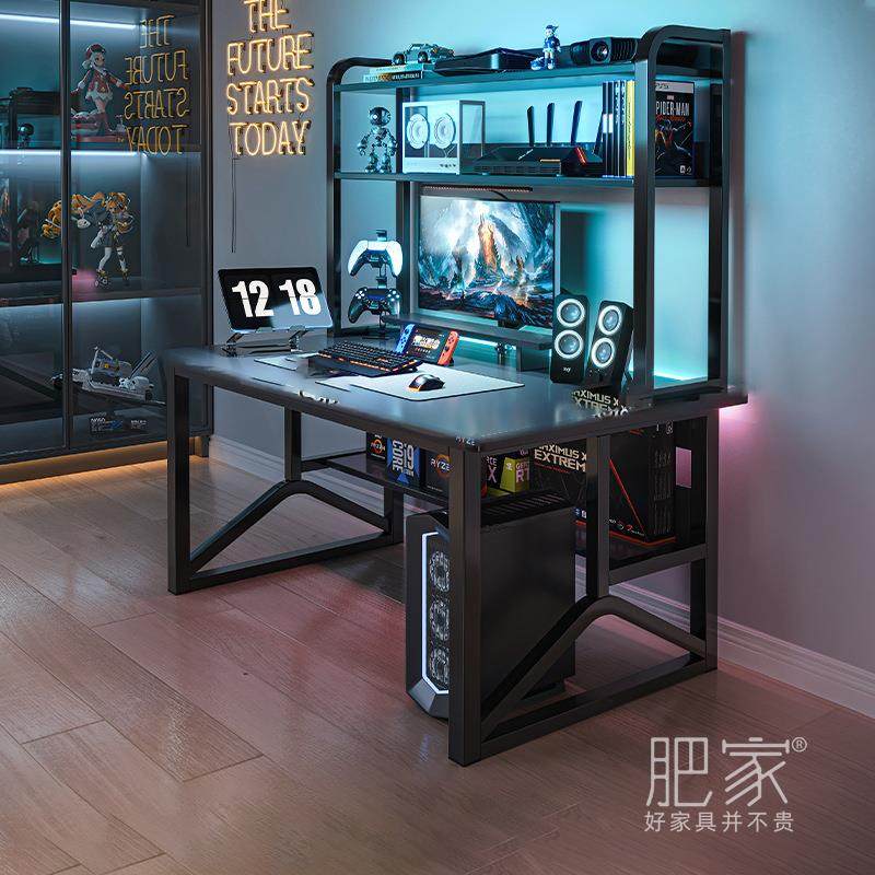 高级设计感网红电脑桌单人办公桌铁艺书桌书架一体桌大容量MS3202