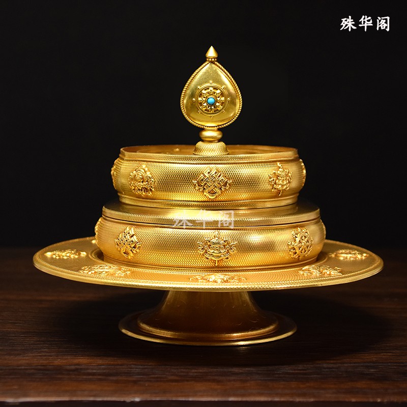 新款学院升级藏式加厚八吉祥曼扎盘带托盘曼茶盘佛堂供修盘中号