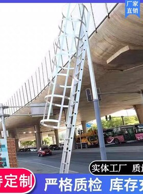 天津镀锌护笼爬梯玻璃钢护笼梯安全防护爬梯厂房屋顶护笼爬梯