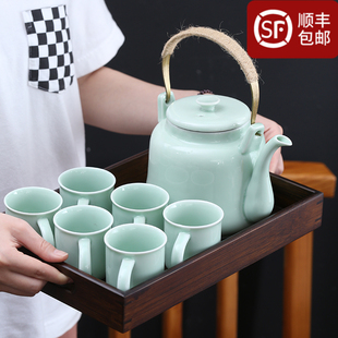 茶壶陶瓷大容量青瓷提梁壶整套泡茶具带滤网水壶餐厅茶水具家用壶