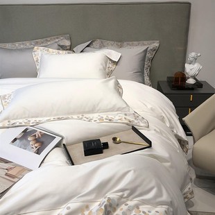 床单白色床上用品 高端轻奢风进口100支长绒棉四件套全棉贡缎新款