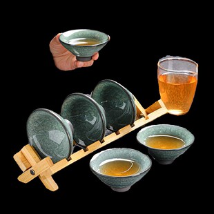 6只斗笠杯 绿冰花冰裂釉主人单杯开片茶杯盏陶瓷茶具功夫茶杯U套装