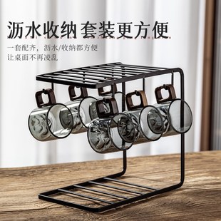 6只家用待客C防烫耐热带把手品茗功夫泡茶具 玻璃小茶杯子套装