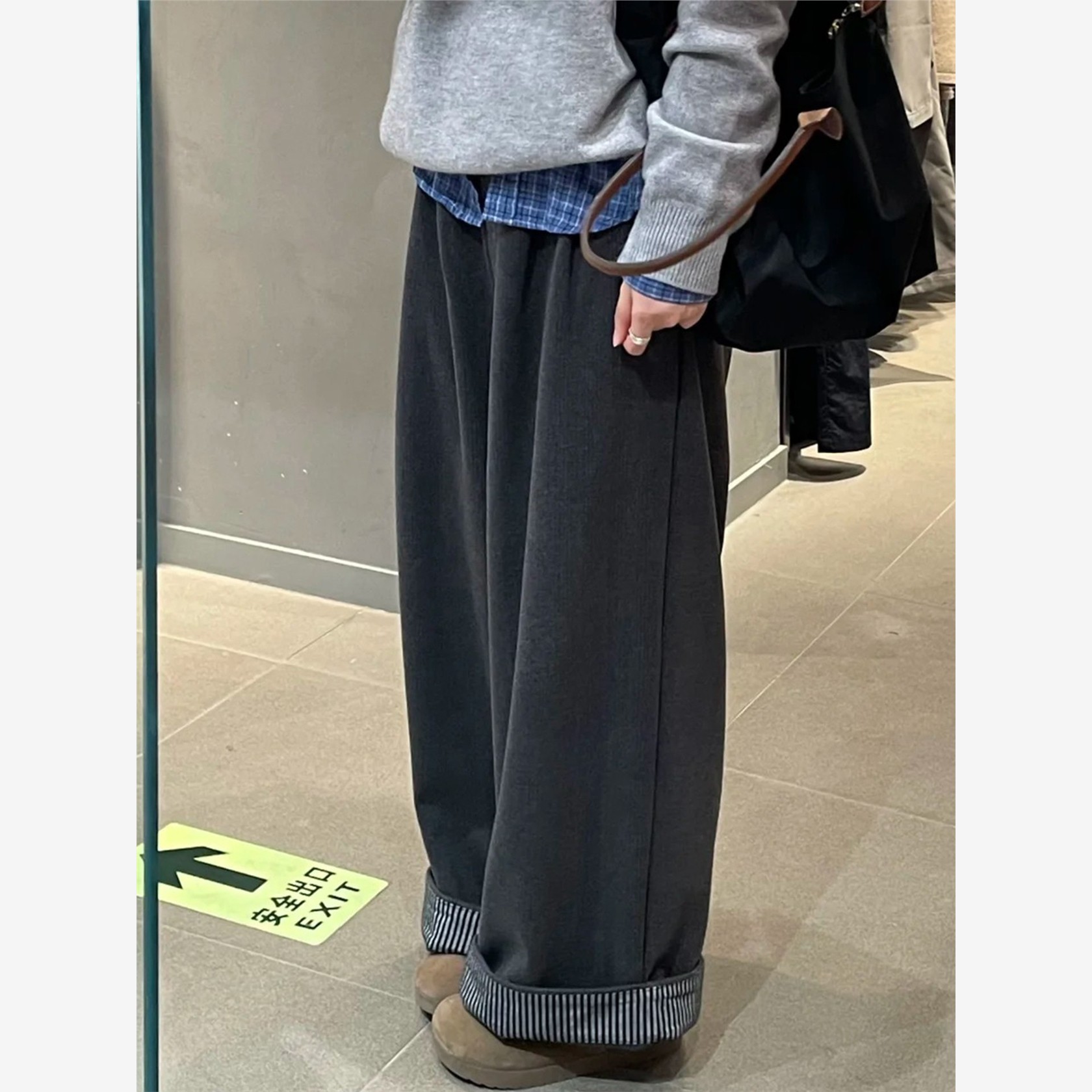 阔腿裤宽松慵懒风2025新款秋冬灰色裤子女加绒加厚大码胖mm休闲裤