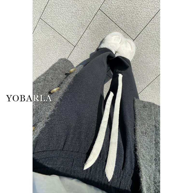 深灰色糯米休闲裤女直筒秋冬加绒大码胖mm宽松显瘦梨形身材阔腿裤