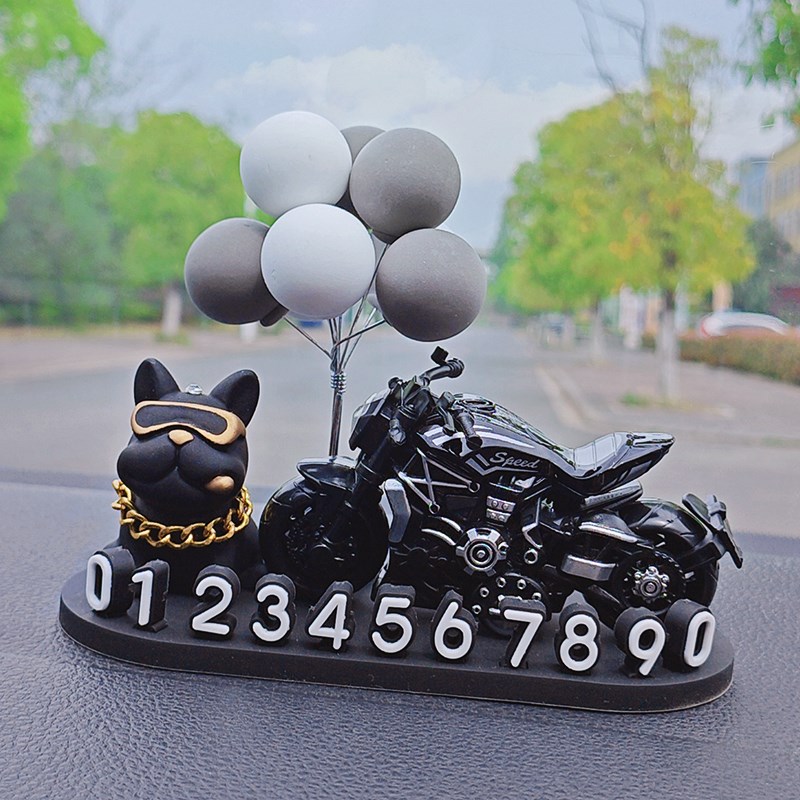 法斗狗汽车临时停车号码s牌车载立体数字挪车电话牌车内装饰品摆