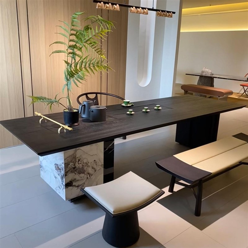 新中式轻a奢实木茶桌新款高级感办公室泡茶桌现代家用岩板实用茶