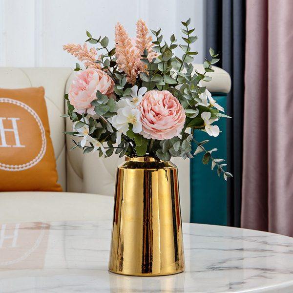 餐桌酒柜装饰花瓶金色陶瓷干花插花摆件欧式轻奢茶几桌面摆设花艺,家居饰品,花瓶,淘宝优惠券,粉丝福利购,淘宝优惠卷