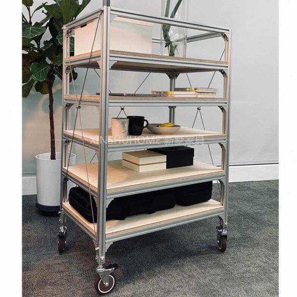 中古实木置物架小推车可移动简约多层收纳边柜组合复古铝型材边几,收纳整理,家用收纳手推车,淘宝优惠券,粉丝福利购,淘宝优惠卷