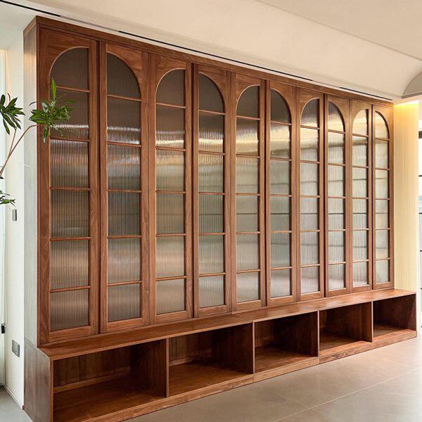 北美黑胡桃木书柜全实木书架落地书橱客厅展示柜书柜一体整墙定制