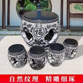 圆鼓石桌别墅大院客厅庭院摆放青石花园石桌 青石制作 镂空 石桌