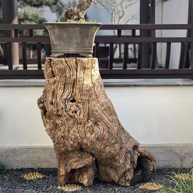 风化木老木头柱子风化木树桩盆景底座天然老木桩花盆支架创意