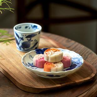 进口陶瓷盘子釉下彩点心盘甜品碟家用立边菜盘早餐水果沙拉盘 日式