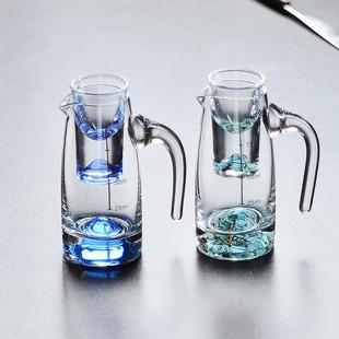 刻度分酒器酒壶具家用绿松石烈酒一口杯 蓝冰山水晶玻璃白酒杯套装