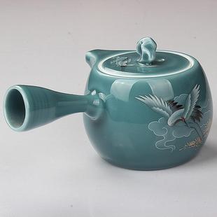 处理价霁蓝釉仙鹤侧把壶功夫茶具茶壶陶瓷大号泡茶品单壶家用中式