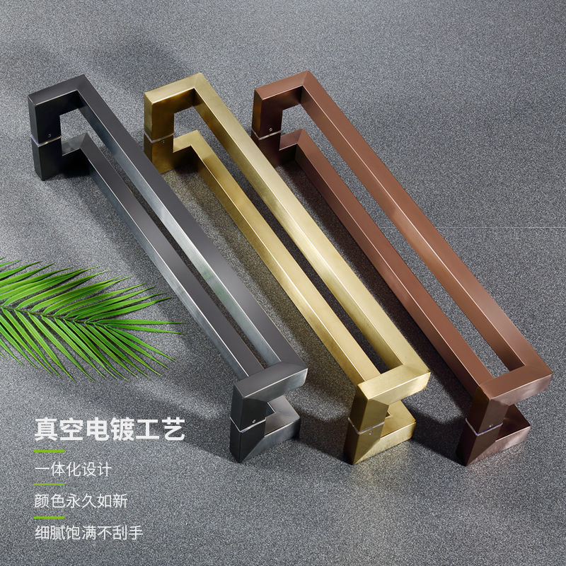 不锈钢玻璃门方管拉手黑色大拉手木门把手地弹簧门方管亚黑大拉手