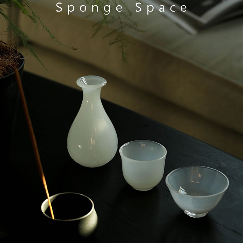 海绵空间 白色奶玻璃分酒器骨粉小酒杯家用茶具套装中古公道杯