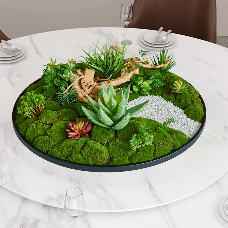 酒店餐桌摆件饭店大圆桌桌芯中式微景观造景摆盘包厢圆桌中间装饰