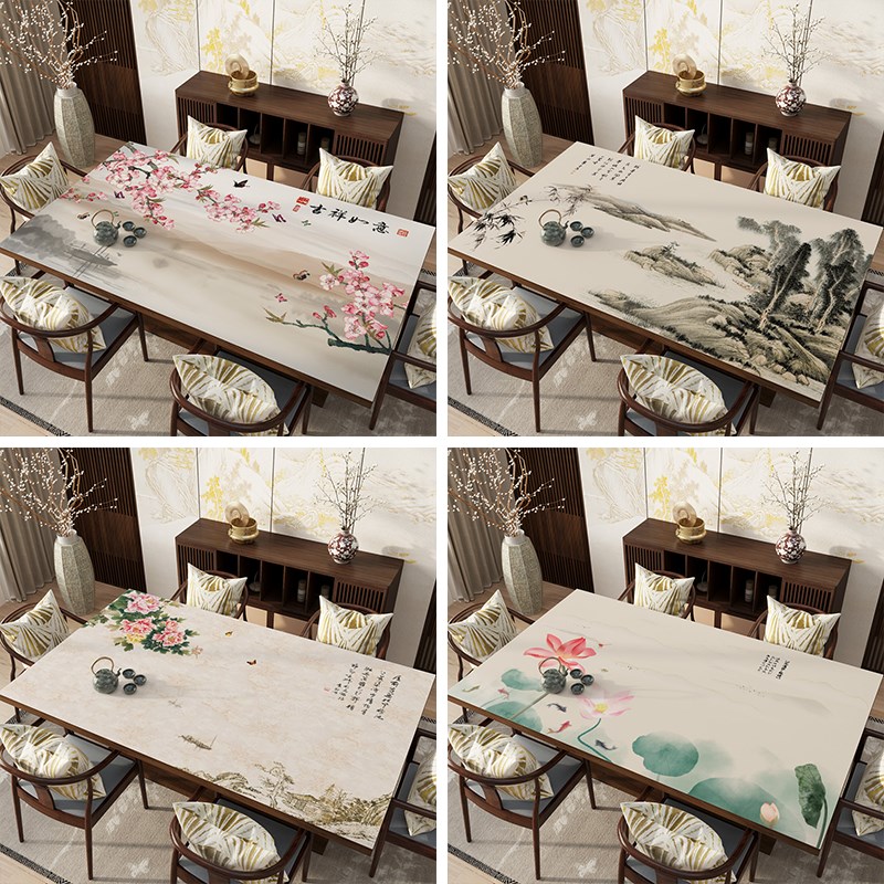 新中式桌垫中国风桌布防水防油山水餐桌垫桌面保护台布防烫茶几垫