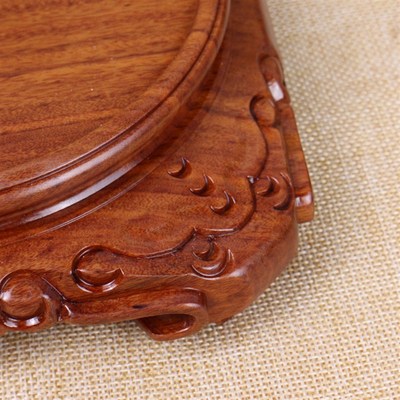 红木底座酸枝木整料圆形盆景瓷器花瓶底座实木木雕创意如意纹低托