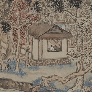 项圣谟秋林读书图山水复制绢布复制古微喷绘临摹客厅装饰挂画