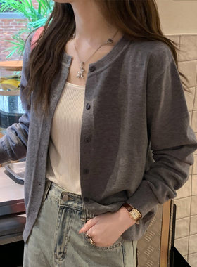 针织开衫外套女春秋2025早秋新款上衣爆款外搭高级感灰色宽松毛衣