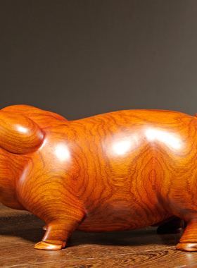 花梨木雕刻猪红木雕刻十二生肖猪家居客厅书房桌面摆设工艺品