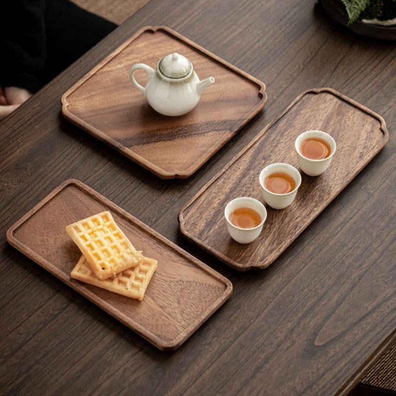 胡桃木托盘实木壶承简约酒店茶盘木质壶托长方形家用干泡台