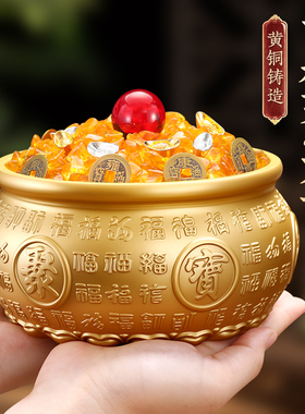 铜聚宝盆家用招财实心百福米缸室内客厅店铺开业礼品存钱罐摆件