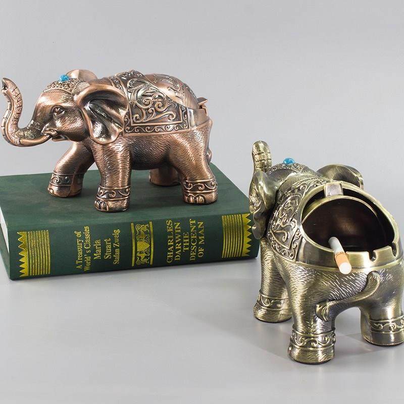 大象金属烟灰缸客厅家用带盖创意个性潮流时尚可爱复古防飞灰烟缸