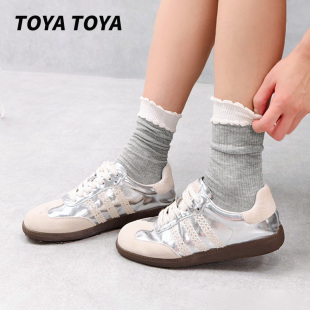 TOYATOYA花边中筒袜女款 堆堆袜透气长筒袜木耳边百搭棉袜子 春秋季