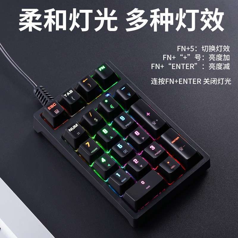 21数字机械键盘青轴笔记本外接小键盘财务会计收银RGB电脑USB迷你