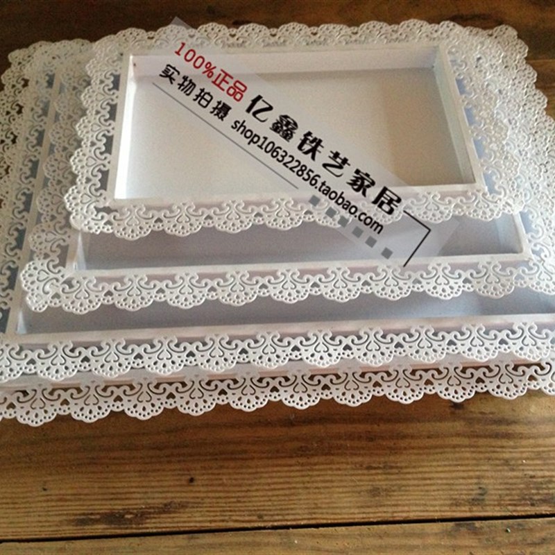 蕾丝边长方形托盘架欧式蛋糕盘铁艺方盘糕点盘子点心展示盘饼干盘